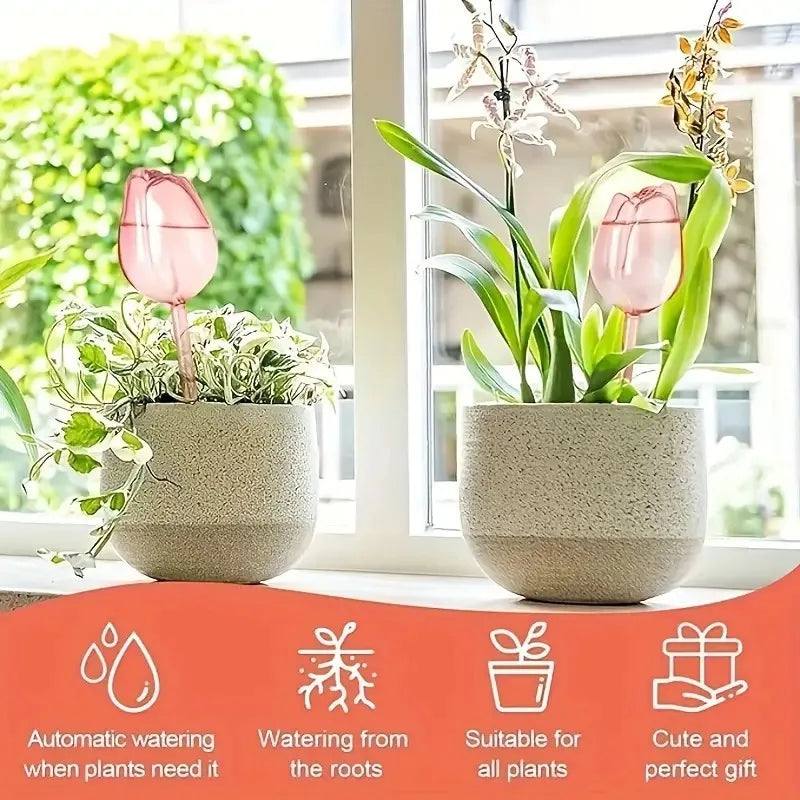 Pink tulip plant watering balls, suitable for indoor and outdoor plants, automatic plant drippers, and automatic watering Quick Pick Grocers