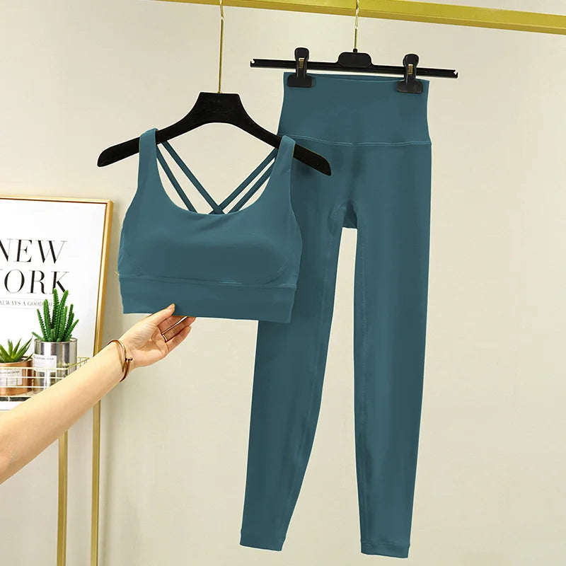 TRY TO BN Women's Tracksuit Yoga Sets Fitness Leggings Sports Bra Naked Sportwear Breathable Workout Two Pieces Suit Gym Clothes Quick Pick Grocers