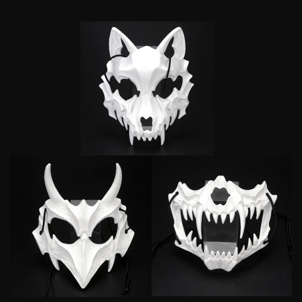 Halloween Mask Half-face Mask Cos Dragon God Fierce Tiger Night Fork Tengu Man Wolf Mask Performance Skull Masks Econic Blanks