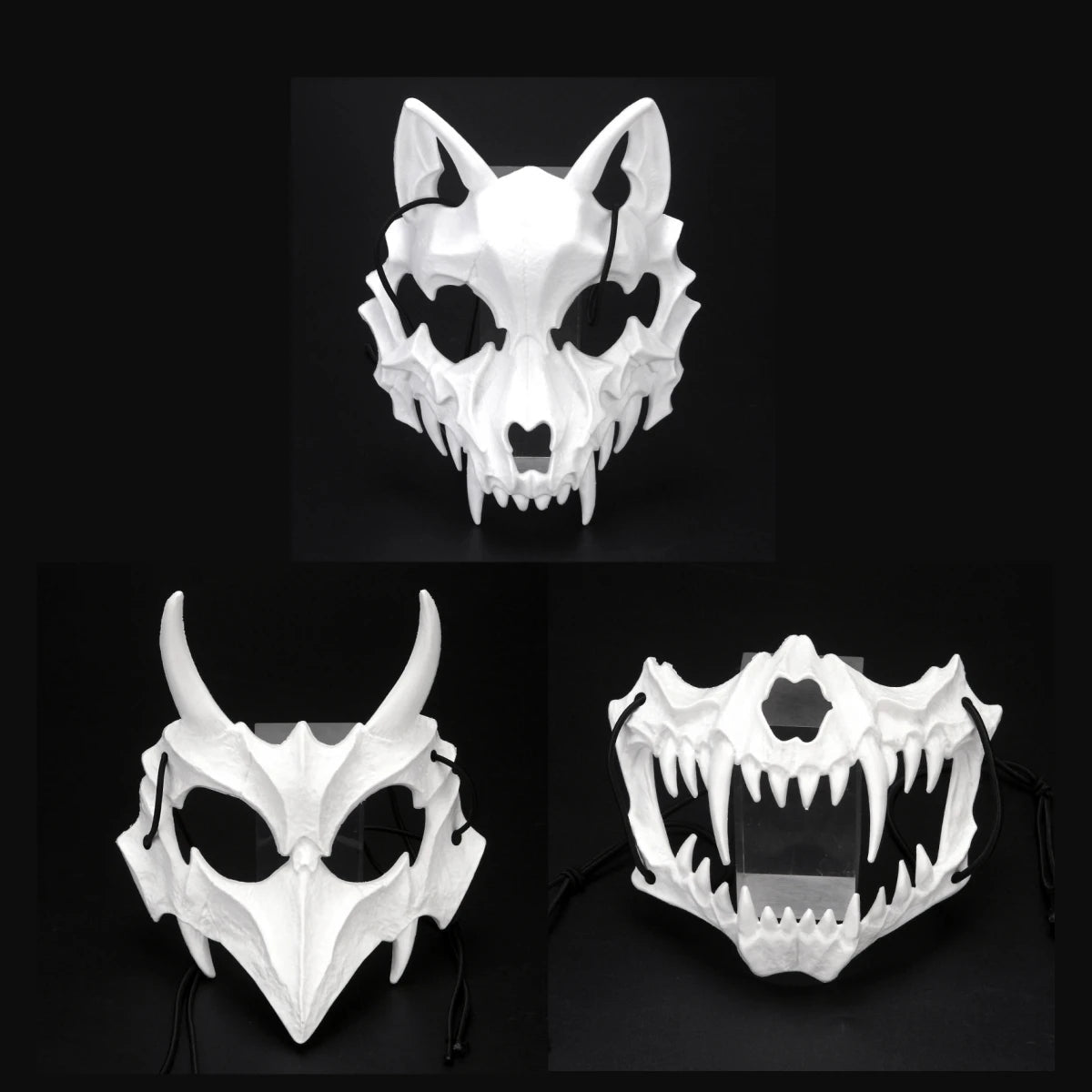 Halloween Mask Half-face Mask Cos Dragon God Fierce Tiger Night Fork Tengu Man Wolf Mask Performance Skull Masks Econic Blanks