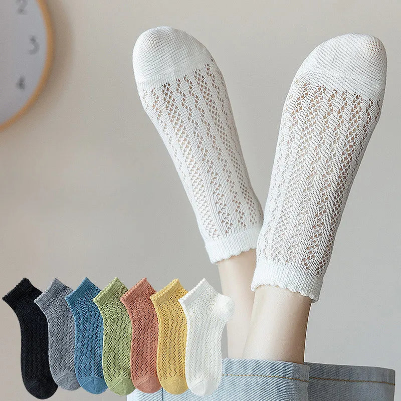 Fashionable Summer Soft Short Socks for Women Thin Mesh Sock Breathable Feature Sweet Hollow Out Design White Lace Ankle Socks Quick Pick Grocers