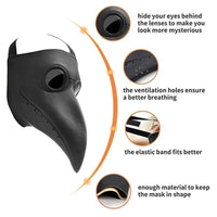 Black Rubber Plague Doctor Mask Costume Halloween Cartoon Spooky Steampunk Gas Latex Mask for Kids and Adults Cosplay Props Quick Pick Grocers