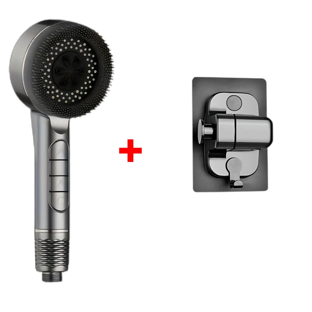 4 Modes Self-cleaning Shower Head with Silicone Brush One-Key Stop Water Massage High Pressure ABS Showerhead with Filter Quick Pick Grocers
