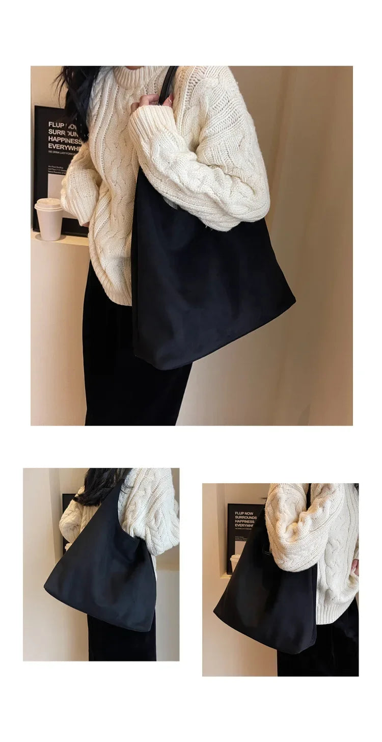 Autumn and Winter Vintage Women's Bag Large Capacity Suede Shoulder Bag Solid Color Simple Casual Commuter Bag Retro Handbags Quick Pick Grocers
