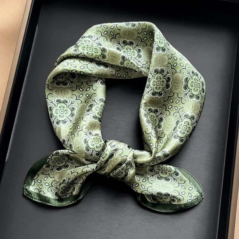 2025 Fashion 100% Real Silk Scarf 53cm Square Bandelet Women's Silk Temperament Small Scarf Neck Decorative Wrap Printed Scarves Quick Pick Grocers