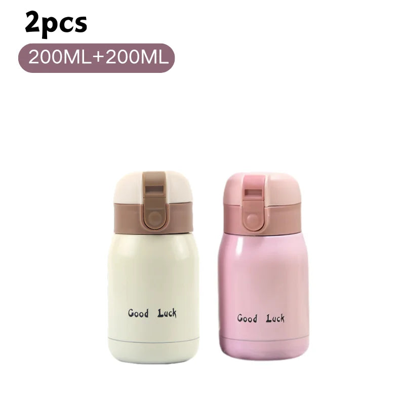 200/350ml Cute Mini Thermos Cup Stainless Steel Thermal Coffee Mug Portable Vacuum Flask Insulated Water Bottle with Button Lid Quick Pick Grocers