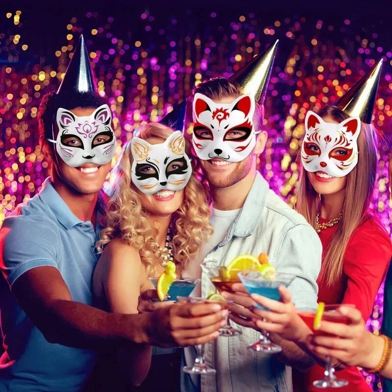 1-20pcs Japanese Mask Paper Blank Mask Halloween Cosplay Cat DIY Paintable Half Face Mask Animal Costume Party Decor Craft Prop Quick Pick Grocers