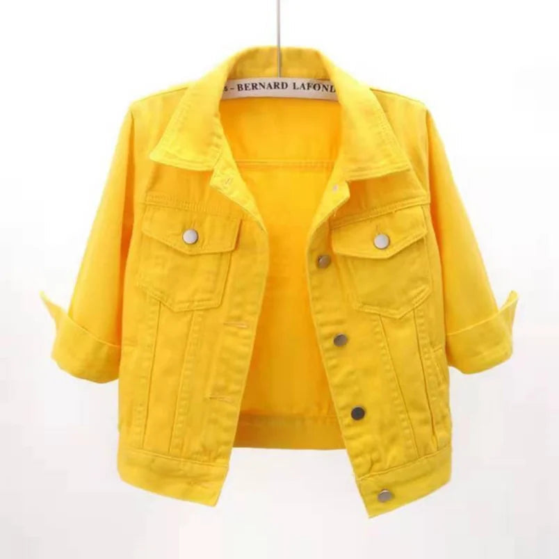 Women Denim Jacket Spring Autumn Short Coat Pink Jean Jackets Casual Tops Purple Yellow Purple Blue Loose Tops Lady Outerwear Quick Pick Grocers