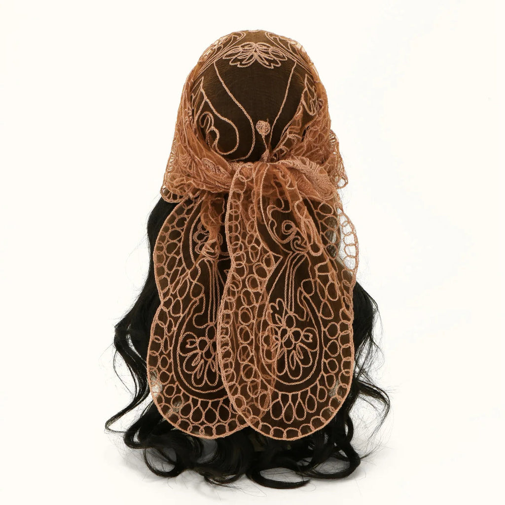 Elegant Lace Scarf Hollow Out Embroidery Foulard Bandana Solid Color Triangular Scarf Thin Vintage HandkerChiefs for Hair Woman Quick Pick Grocers