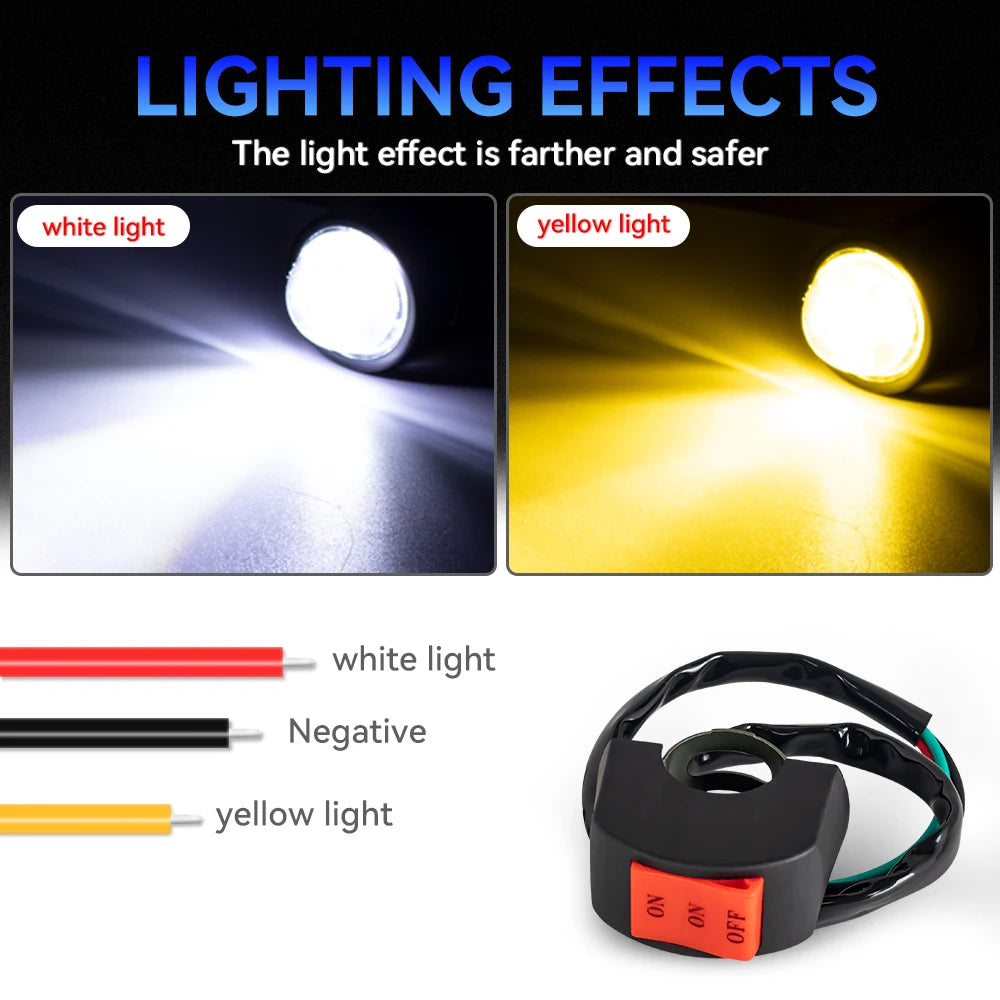 With Switch 2pc Super Bright Motorcycle LED Explorer Headlight Projector Fisheye Len LED Moto Fog Auxiliary Motorcycle Headlight