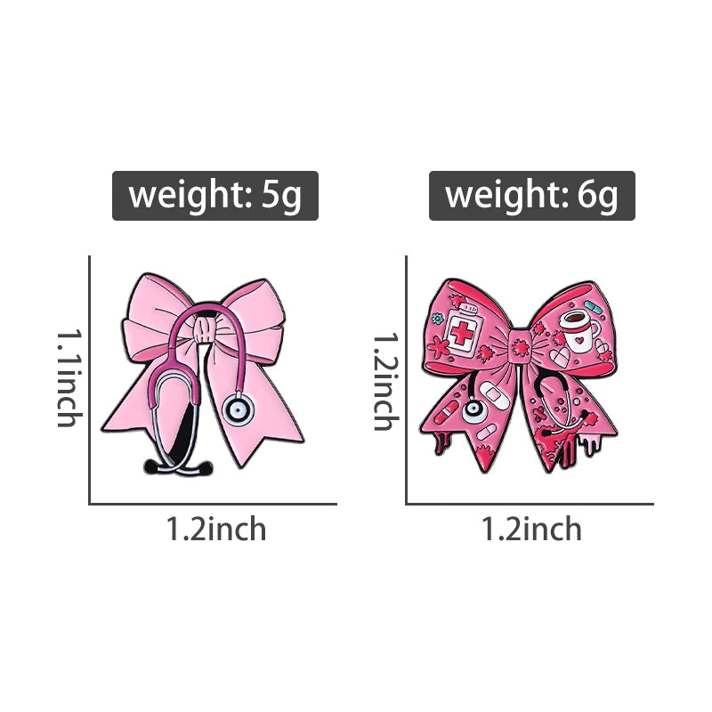Pink Bowknot Medical Tools Stethoscope Enamel Pins Surgical Gloves Capsule Band Aid Brooches Clothes Lapel Badges Jewelry Gift Quick Pick Grocers