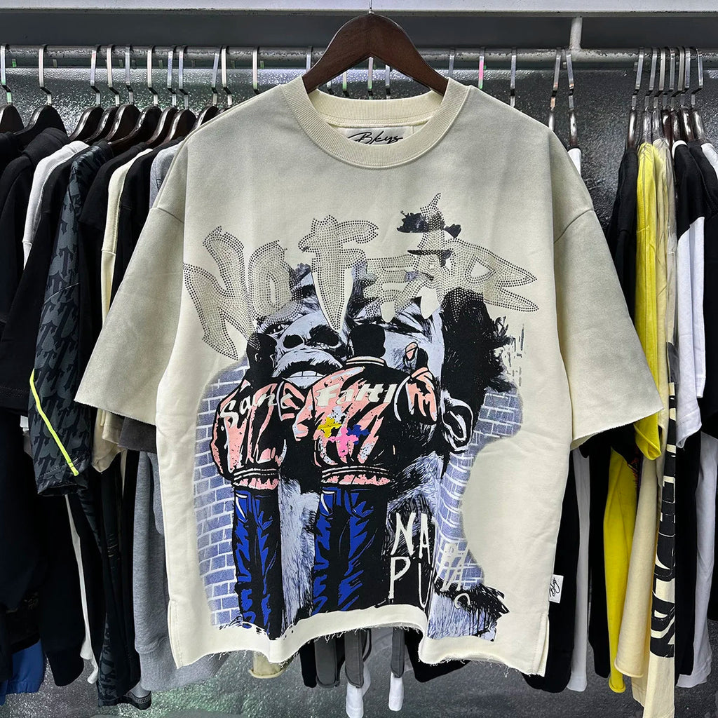 Shinning Bling Diamond Short Sleeve Cropped T-shirt for Men and Women Crew Neck Rhinestone Loose Cotton Summer Tshirts Oversized Quick Pick Grocers