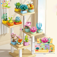 HUIQIBAO MOC Flower Succulent Potted Model Building Block DIY Eternal Bouquet Home Desk Plant Decor Brick Girl Gift Children Toy Quick Pick Grocers