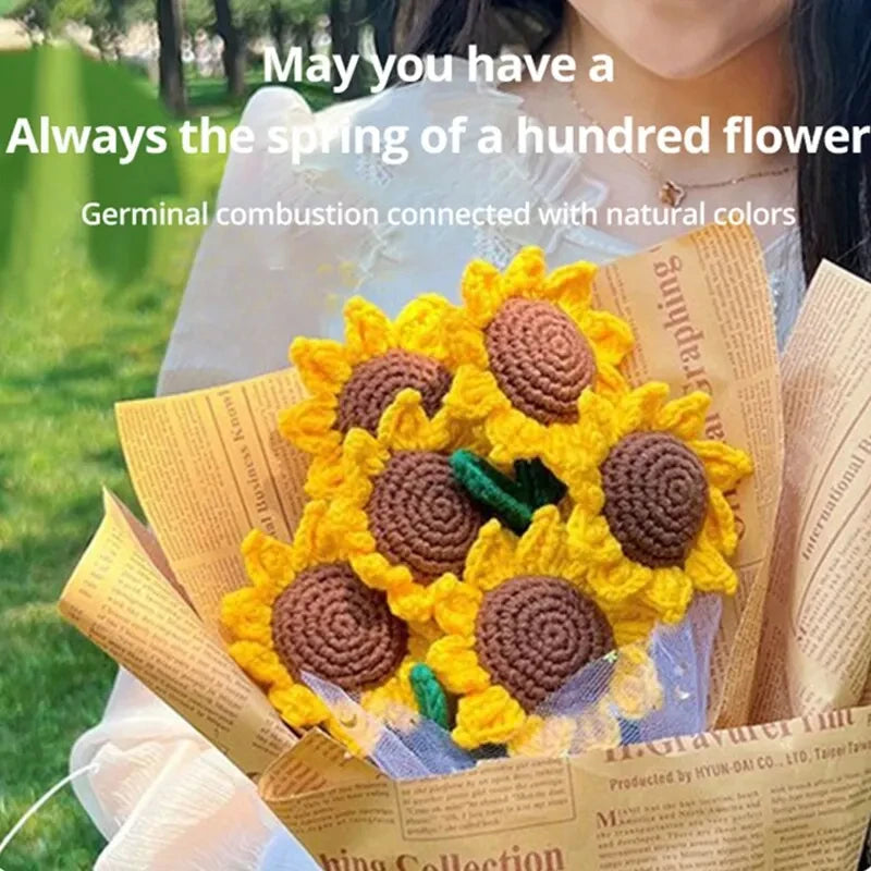 3Pcs Sunflower Hand Woven Bouquet Creative Wool Knitting Flower Sunflower Decorations Teachers Day Mother S Day Birthday Gift Quick Pick Grocers