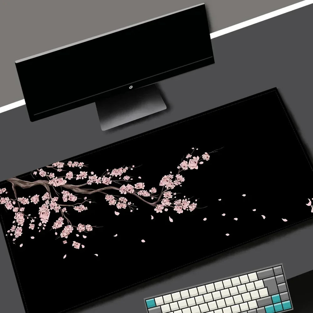Black Sakura Gaming Mouse Pad Kawaii Purple Desk Mat Large Office Carpet Accessories Cherry Blossom Mousepad Gamer Computer Mats Quick Pick Grocers