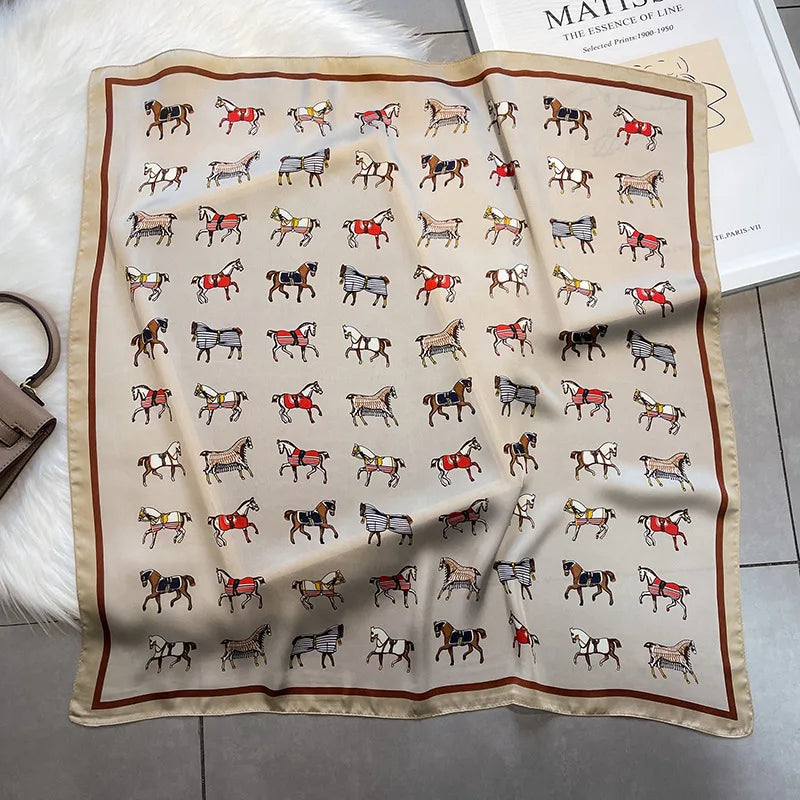 2025 Silk Shawl Print Headscarf Cat Hair Wrap Neckerchief Female Satin Square Scarf For Women Headband Foulard Hijab Bandana Quick Pick Grocers
