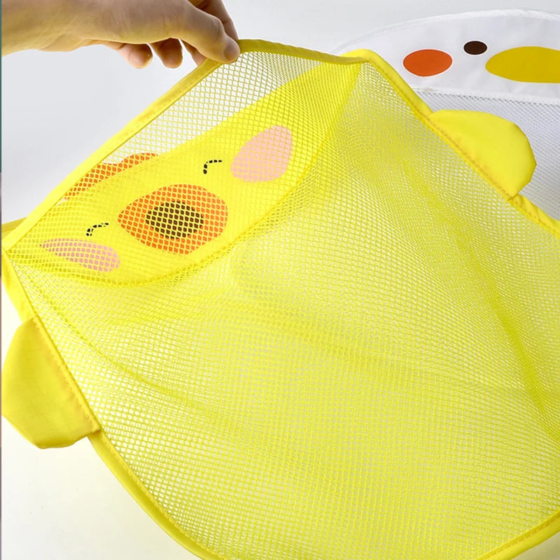 QWZ New Cartoon Duck Baby Bathroom Mesh Bag Sucker Design For Bath Toys Kids Animal Shapes Cloth Sand Toys Storage Net Bag Quick Pick Grocers