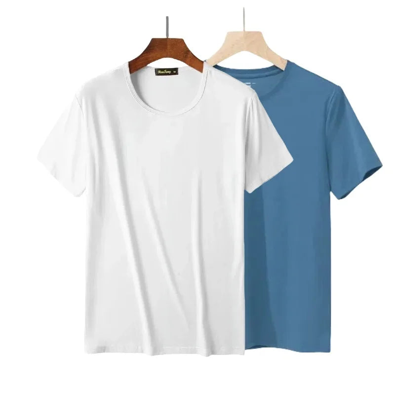 2 Packs Bamboo Fiber Round Neck T-shirts Short Sleeve Classic Tees Sweat-absorbent Gym Man Undershirt Solid Color Tee Black New Quick Pick Grocers