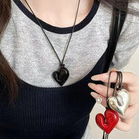LATS Red Heart Pendant Necklace Vintage 80s Aesthetic Love Inspired Choker New Fashion Romantic Heart Necklace for Women Quick Pick Grocers