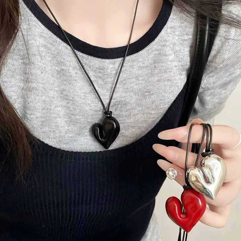 LATS Red Heart Pendant Necklace Vintage 80s Aesthetic Love Inspired Choker New Fashion Romantic Heart Necklace for Women Quick Pick Grocers
