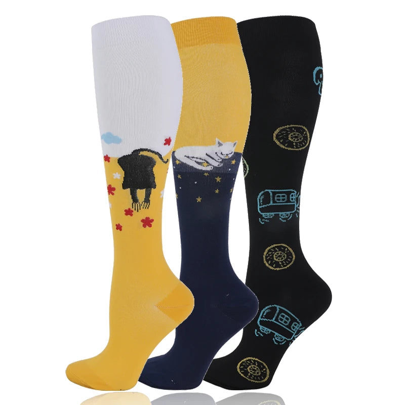 58 Styles 3 Pairs/Pack Compression Socks Knee High 30MmHg  Women Men Sports Socks Edema Diabetes Varicose Veins Running Socks Quick Pick Grocers