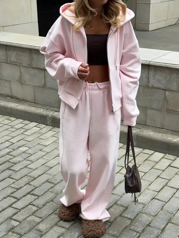 Beautiful Women's Tracksuits with A Zipper and A Hood Trousers Pink Two Piece Set Women Blue Classic Pant Sports Suit for Spring Quick Pick Grocers