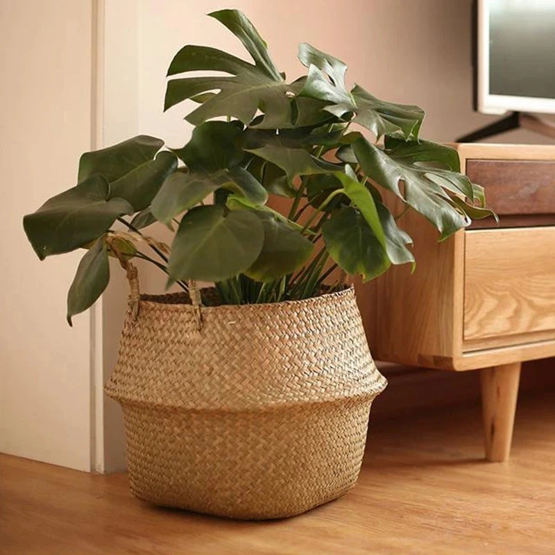Straw Weaving Flower Plant Pot Basket Grass Planter Basket Indoor Outdoor Flower Pot Cover Plant Containers for Plantable Plants Quick Pick Grocers