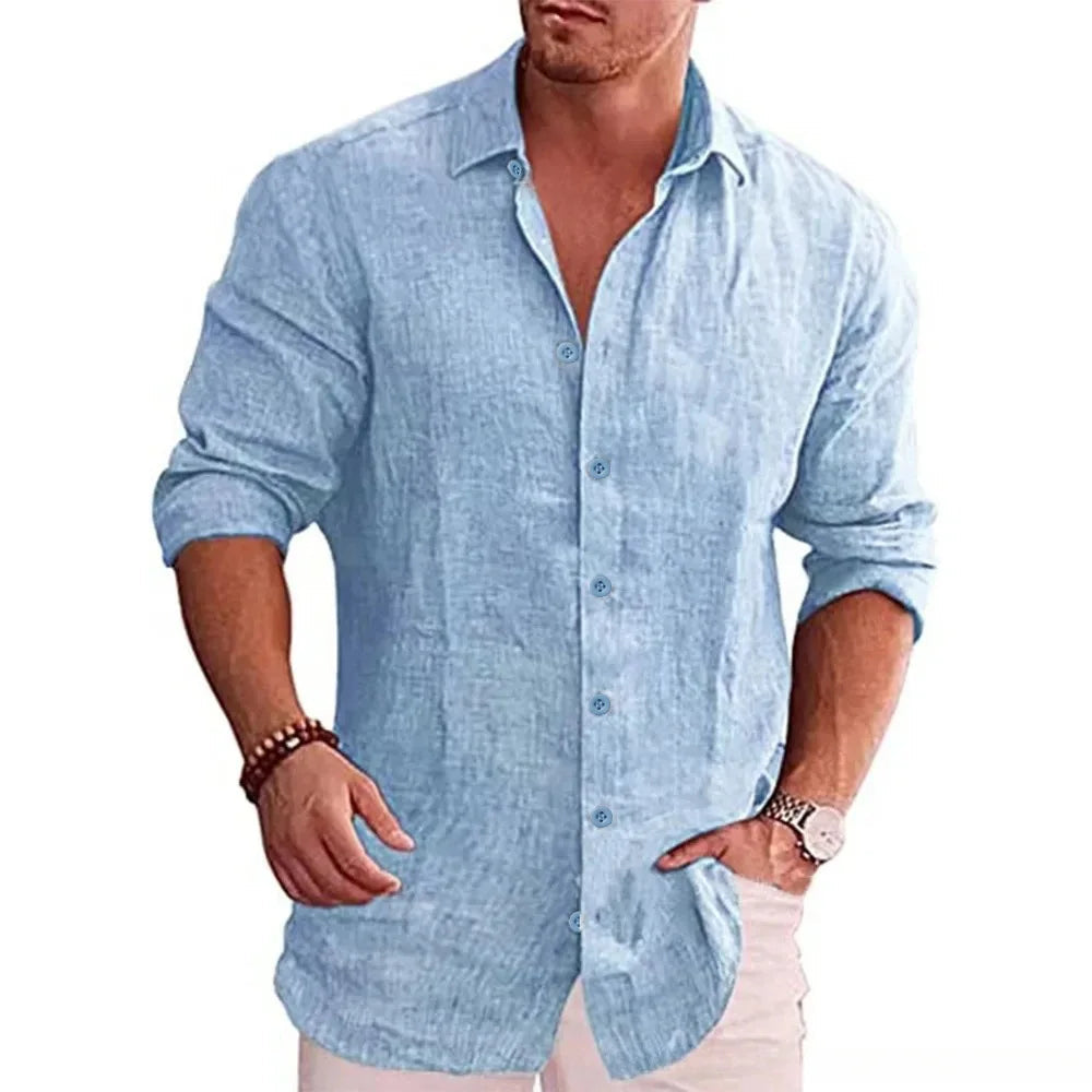 Cotton Linen Autumn Hot Selling Men's Long Sleeve Shirt Solid Color Casual Style Plus Size Men's Casual Linen Shirt Quick Pick Grocers