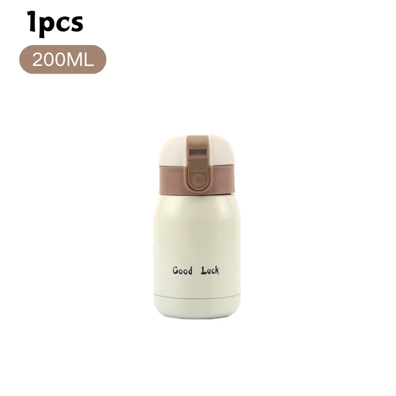 200/350ml Cute Mini Thermos Cup Stainless Steel Thermal Coffee Mug Portable Vacuum Flask Insulated Water Bottle with Button Lid Quick Pick Grocers