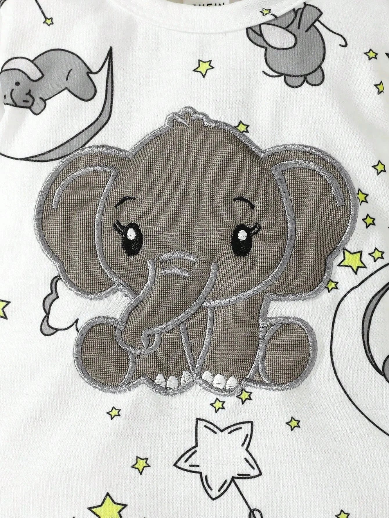 2pcs Baby Cute Cartoon Elephant Pattern Embroidery Long Sleeve Romper With Hat Econic Blanks