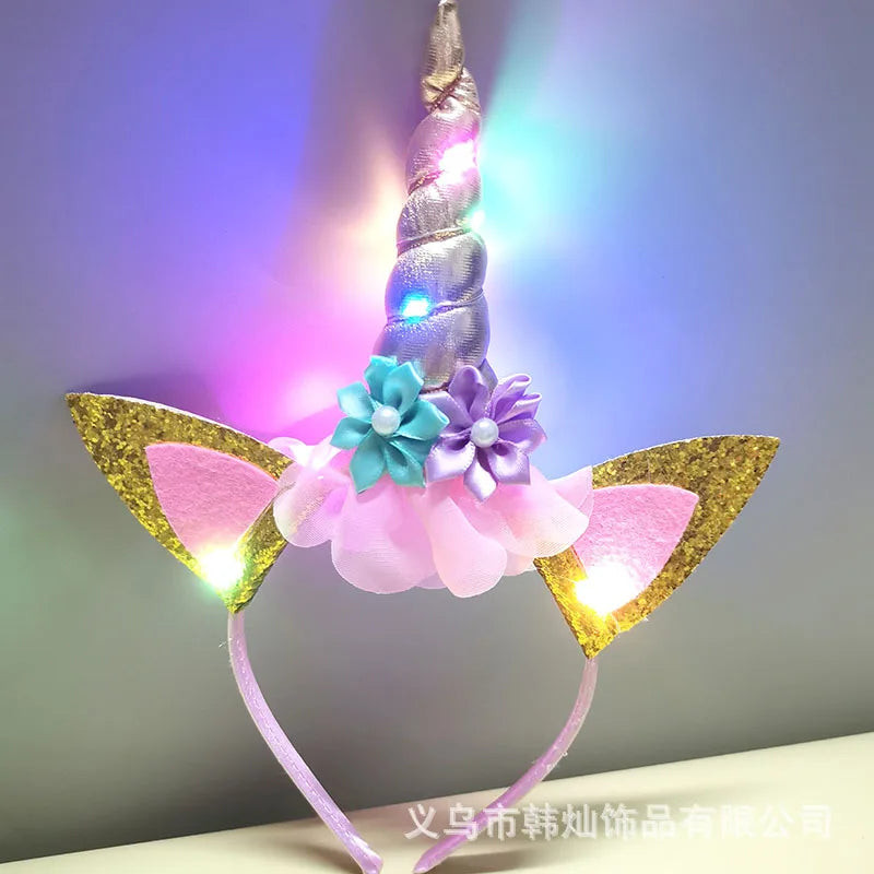 New Halloween Cute Unicorn Headband for Girls Lights Up Pink Sweet Party Hairpins Unique Cartoon Hair Accessories for Children Quick Pick Grocers