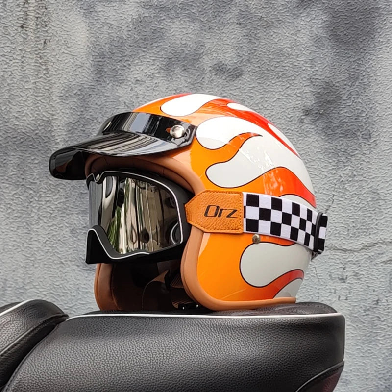 Retro semi-open motorcycle helmet cross-country motorcycle accessories motorcycle helmet 3/4 retro helmet in winter Quick Pick Grocers