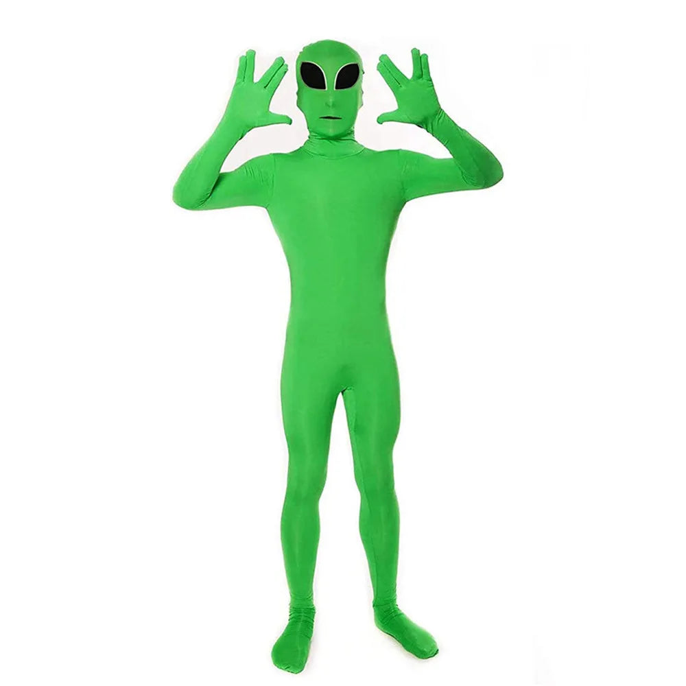 Kids Adult ET Alien Cosplay Costume Zentai Jumpsuits Green ET Alien Mascot Halloween Carnival Masquerade Bodysuit Suit Quick Pick Grocers