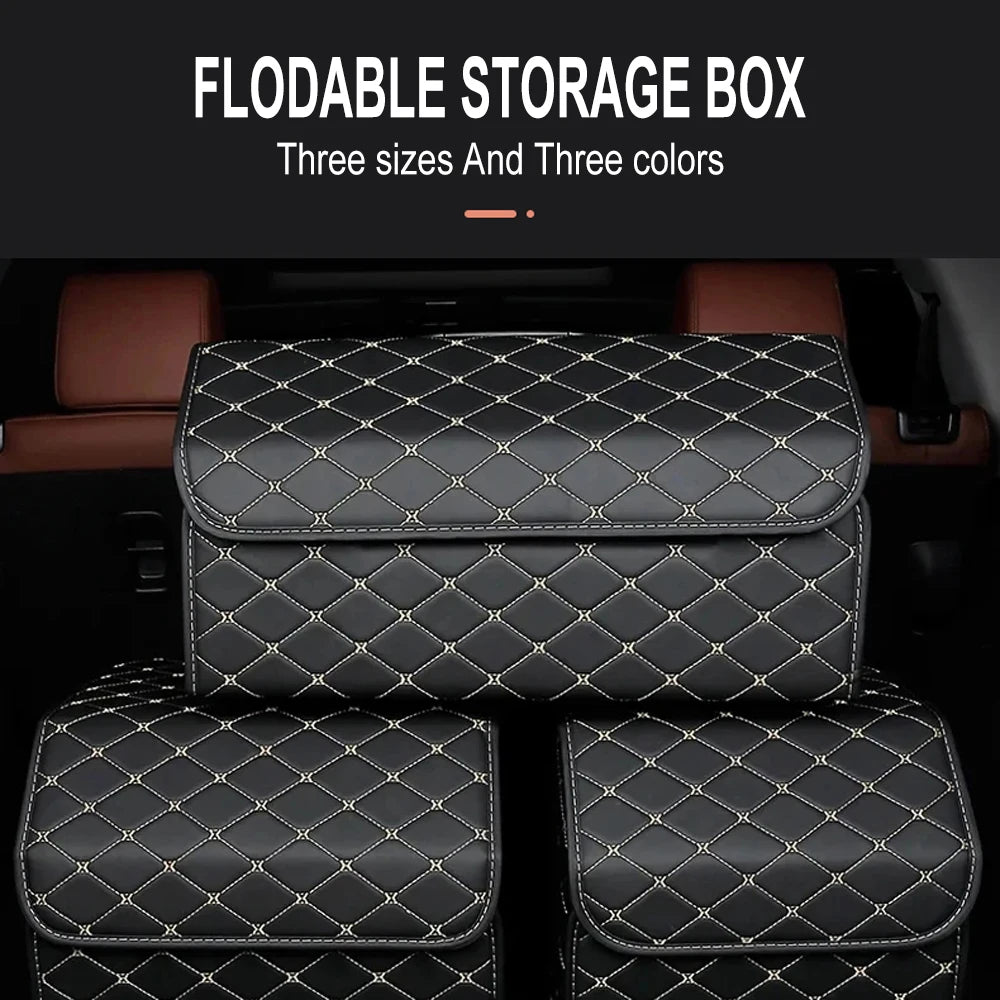 Car Trunk Organizer Box, Large Capacity, Auto Multiuse Tools, Storage Bag, Stowing, Tidying, Leather, Folding for Emergency Quick Pick Grocers