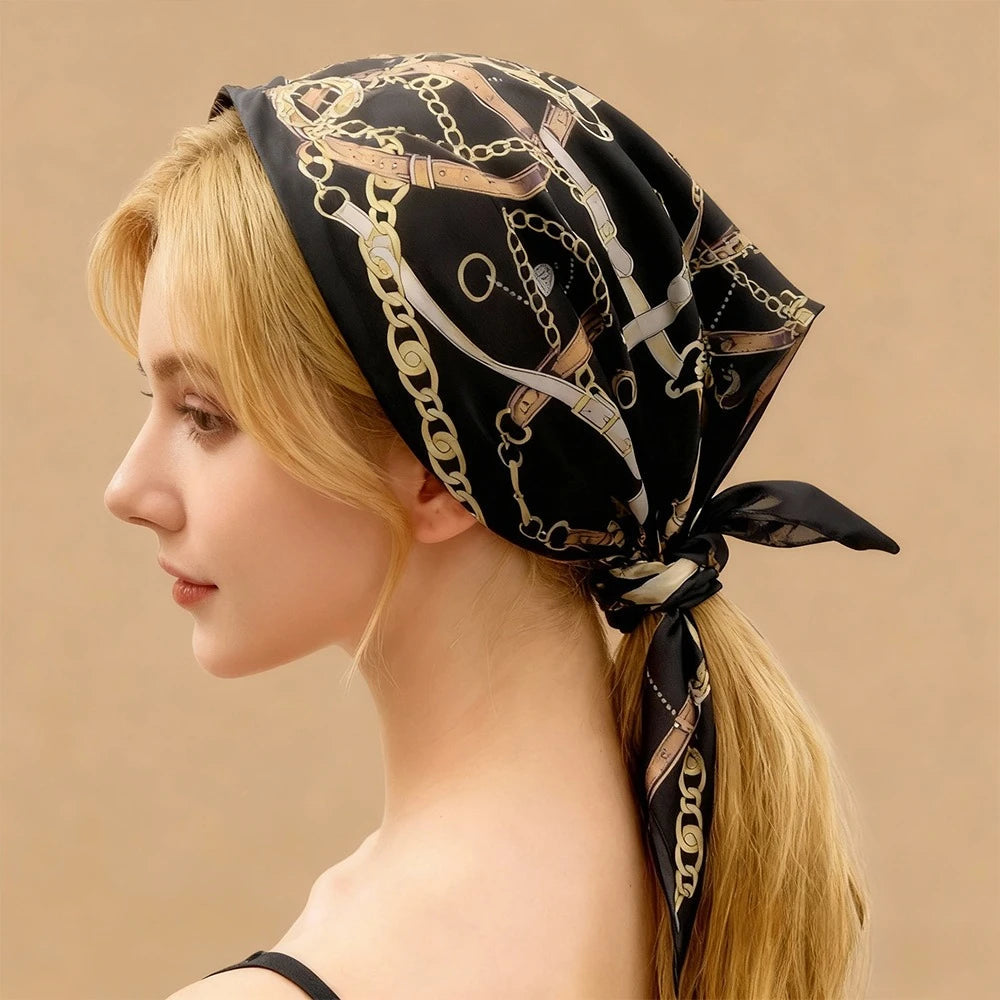 68cm Retro Chain Print Scarf Head Scarfs for Women Luxury Polyester Fiber Thin Scarf Trendy Versatile Neck Gaiter Shawl Hijab Quick Pick Grocers