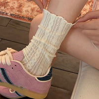 Japanese Kawaii Girls Cute Socks Spring Summer Mesh Hollow Out Women Socks Solid Color Female Harajuku Retro Vintage Long Socks Quick Pick Grocers