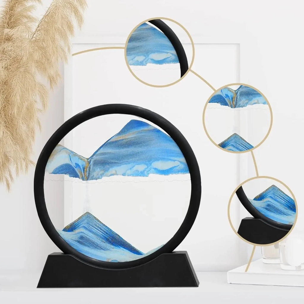 3D Moving Sand Art Picture Round Glass Deep Sea Sandscape Hourglass Quicksand Craft Flowing Sand Painting Office Home Decor Gift Econic Blanks