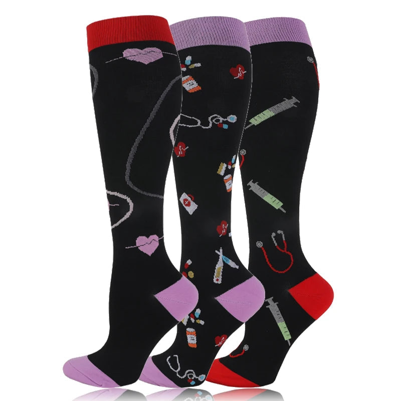 58 Styles 3 Pairs/Pack Compression Socks Knee High 30MmHg  Women Men Sports Socks Edema Diabetes Varicose Veins Running Socks Quick Pick Grocers