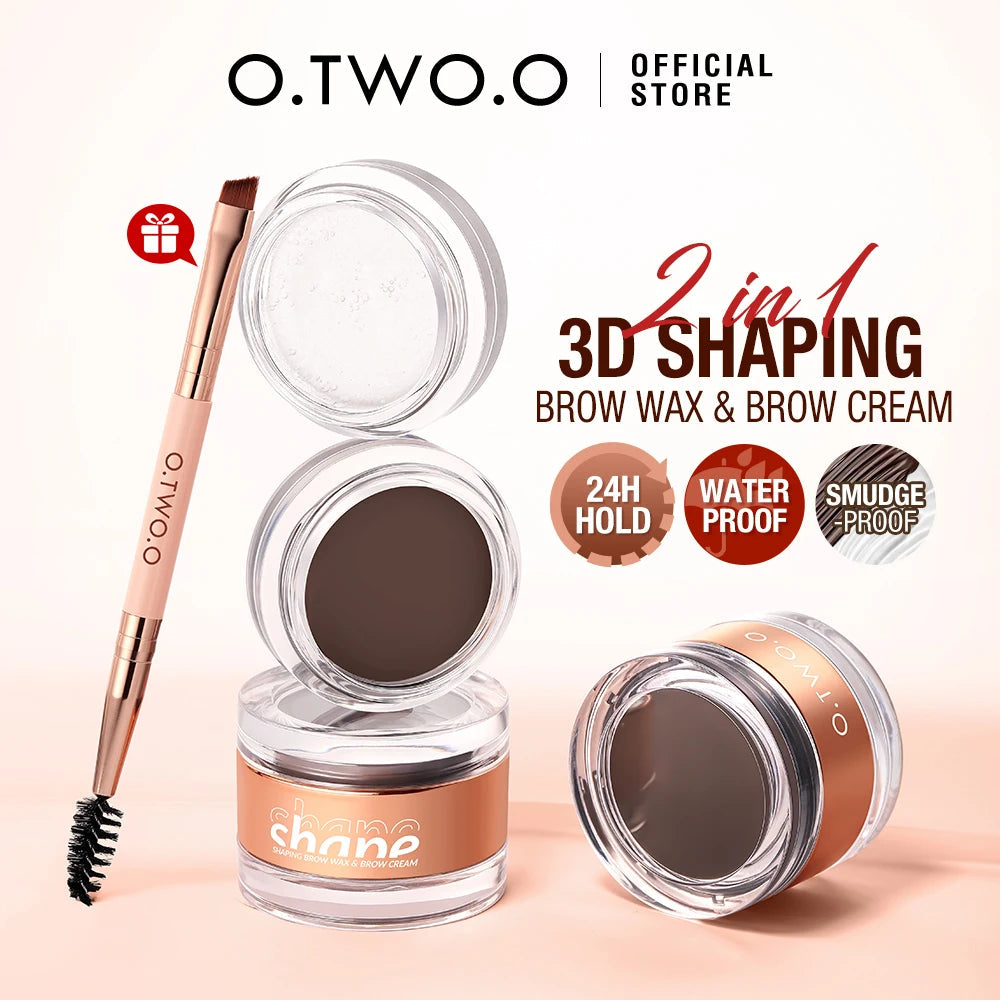 O.TWO.O Eyebrow Pomade Brow Gel Wax 2 IN 1 Waterproof Long Lasting Creamy Texture Eye Brow Tint Enhancers Cosmetics Makeup Purest Peak