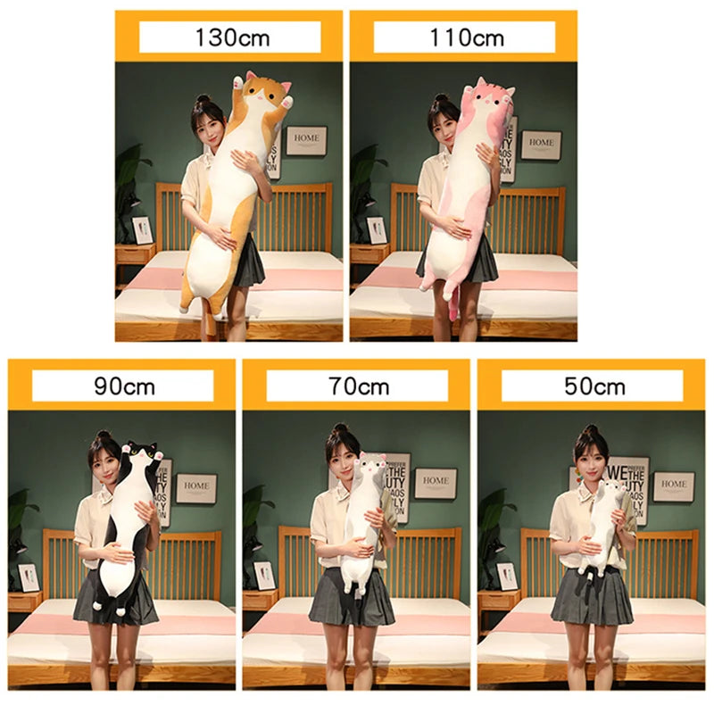 50/70/90/110/130cm Funny Joy Cute Soft Long Cat Plush Toys Pause Office Nap Pillow Bed Sleep Home Decor Doll for Kids Girl Gift Econic Blanks