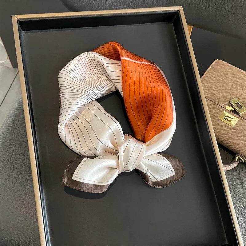 2025 Fashion 100% Real Silk Scarf 53cm Square Bandelet Women's Silk Temperament Small Scarf Neck Decorative Wrap Printed Scarves Quick Pick Grocers