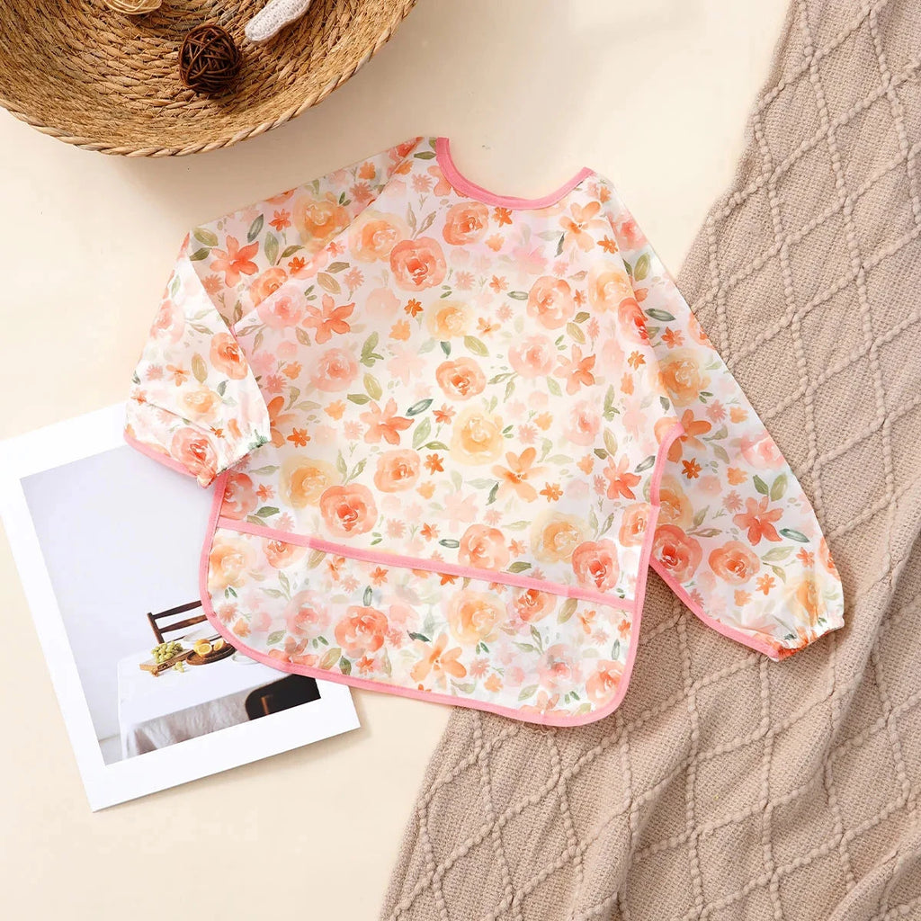 Elinfant 1PC Long Sleeve Bibs, Waterproof Feeding Bibs,Washable Burp Cloth,Coveralls Bibs,Easy To Clean,Wash-Free Eating Bibs Econic Blanks
