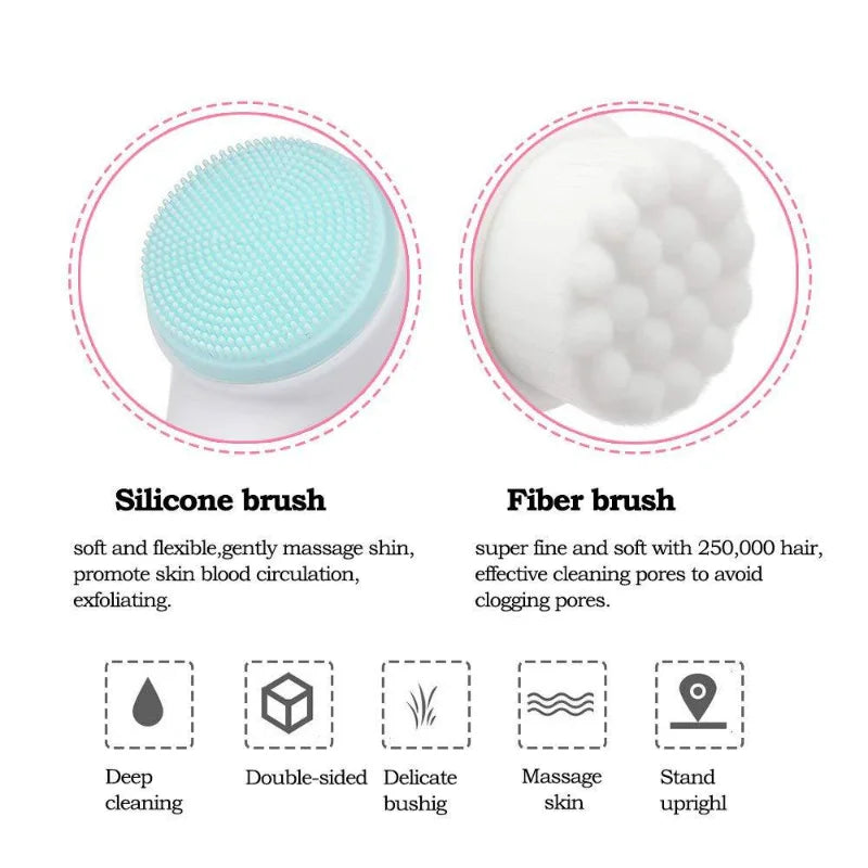 3D Double Silicone Facial Cleansing Brush Manual Massage Facial Brush Soft Bristles Exfoliator Double Sided Face Wash Brush Quick Pick Grocers