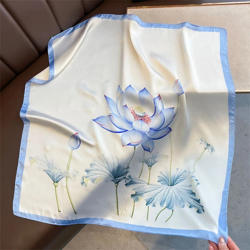 2025 Silk Shawl Print Headscarf Cat Hair Wrap Neckerchief Female Satin Square Scarf For Women Headband Foulard Hijab Bandana Quick Pick Grocers