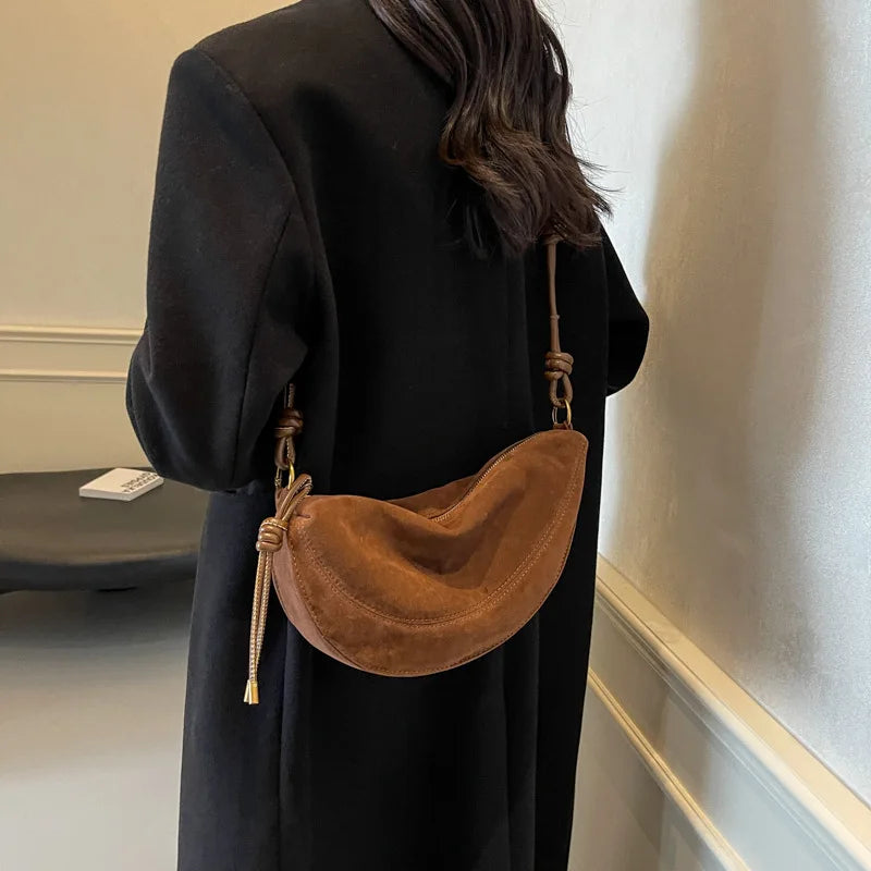 Faux Suede Super Popular Niche Suede Shoulder Bag for Women 2025 Hot Sale Single Crossbody Bags Underarm Dumpling Sweet Bags Quick Pick Grocers