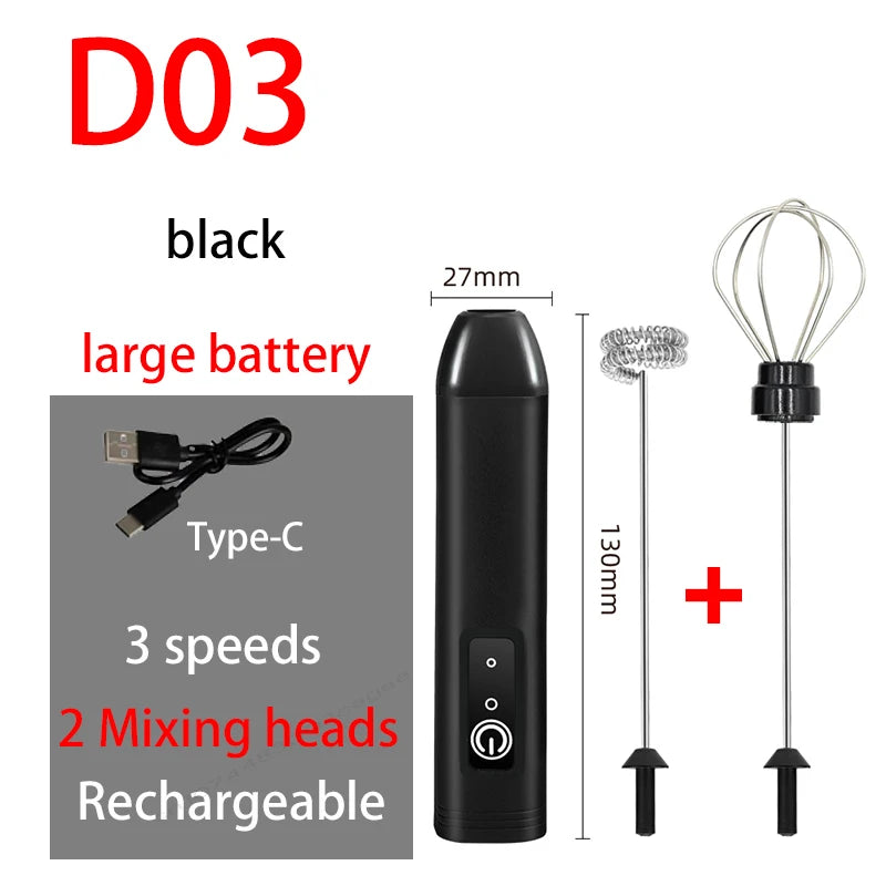 HOT  Electric Milk Frother + Egg Beater Wireless Type-C Charging 3 Speeds Mini Handheld Foam Maker Coffee Whisk Cooking Tools Quick Pick Grocers