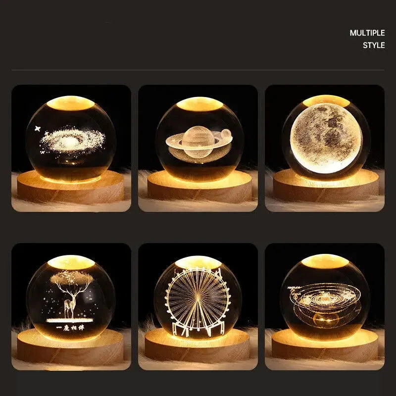 Kids LED Crystal Ball Lamp – 3D Moon & Galaxy Table Decor Toy Econic Blanks