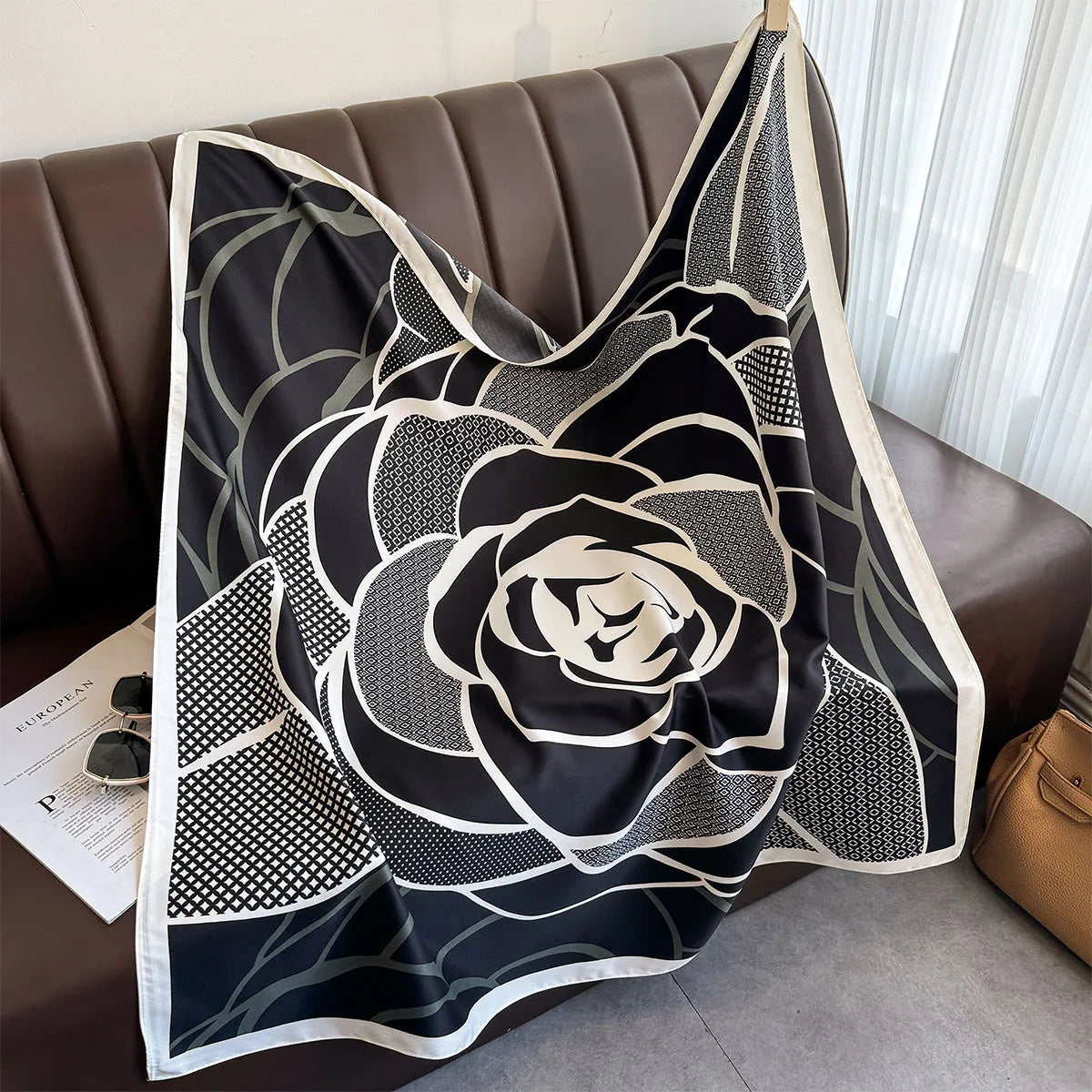 90*90Cm Square Scarf Twill Silk Feeling Women Head Shawls and Wraps Luxury Hair Tree Print Neck Scarves Hijab Bandana Pashmina Quick Pick Grocers