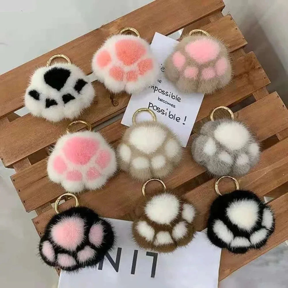 Cat Paw Pendant Keychain Couple Keychain Fluffy Faux Fur Keychain Charm Cute Soft Plush Toy Key Ring Backpack Car Key Pendant Econic Blanks