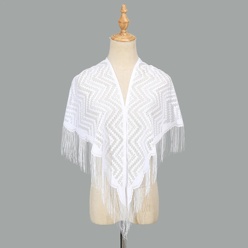 Fashion Lace Hollow Tassel Triangle Scarf Embrodiery Women Headscarf Female Spring Summer Shawls Scarves Long Veil Floral Scarf Quick Pick Grocers